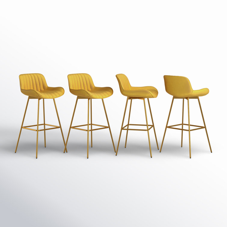 Golden Yellow Velvet Upholstered Swivel Bar Stools, Set of 4