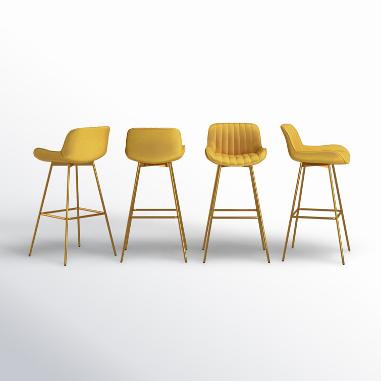 Golden Yellow Velvet Upholstered Swivel Bar Stools, Set of 4