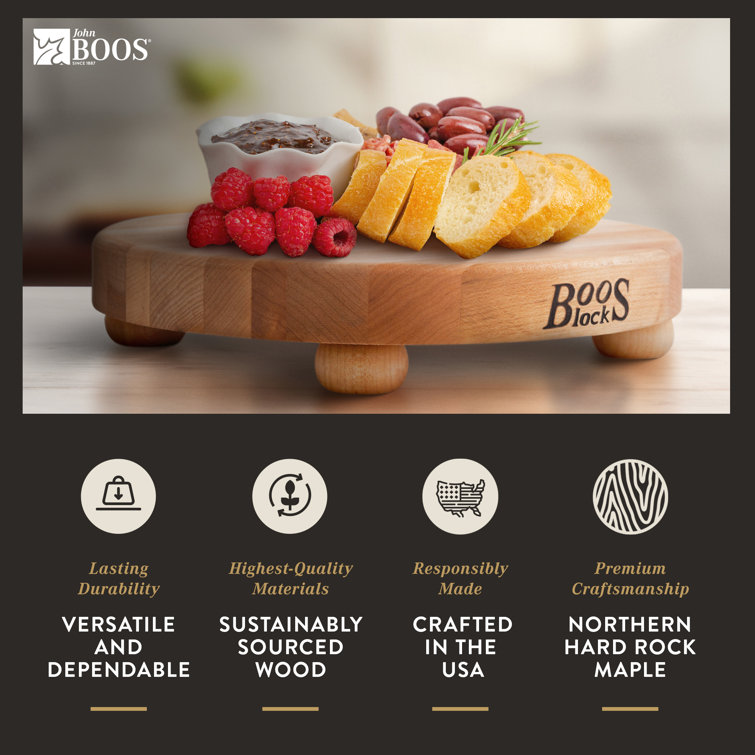 Maple Wood Round Cutting Board with Bun Feet, 12-Inch Diameter