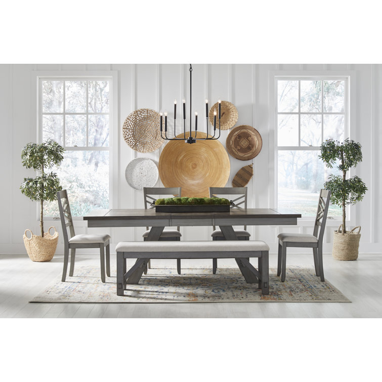 Brown Rectangular Extendable Wood Dining Table with Trestle Base