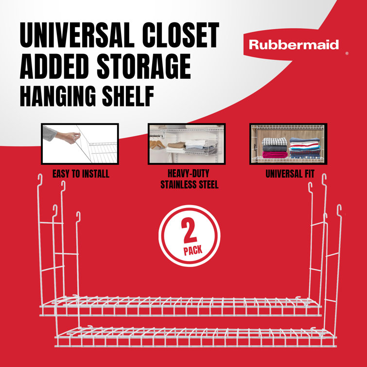 24-Inch White Steel Wire Hanging Storage Shelf, 2 Pack