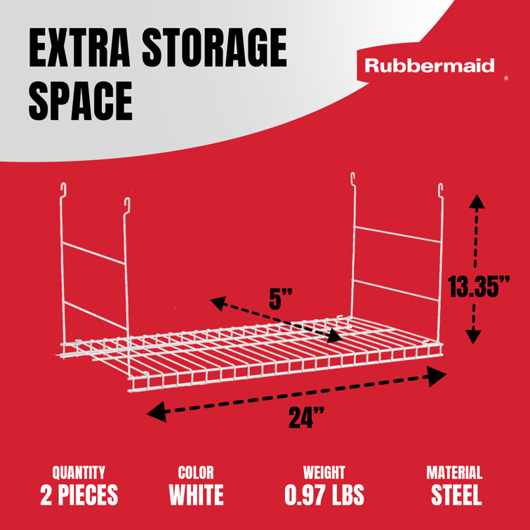 24-Inch White Steel Wire Hanging Storage Shelf, 2 Pack