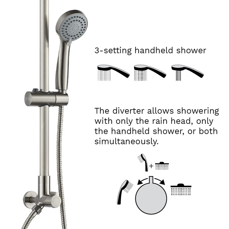 Brushed Nickel Adjustable Rain Shower System with Handheld