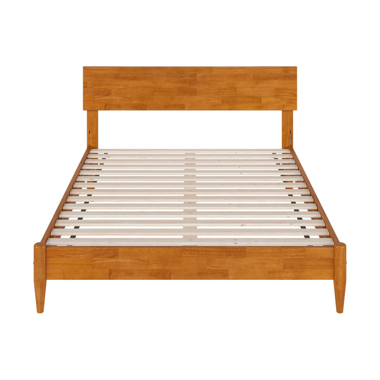 Light Toffee Full Solid Wood Low Profile Platform Bed with Adjustable Headboard