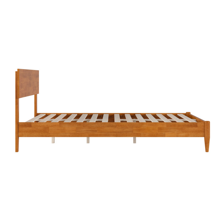 Light Toffee Full Solid Wood Low Profile Platform Bed with Adjustable Headboard