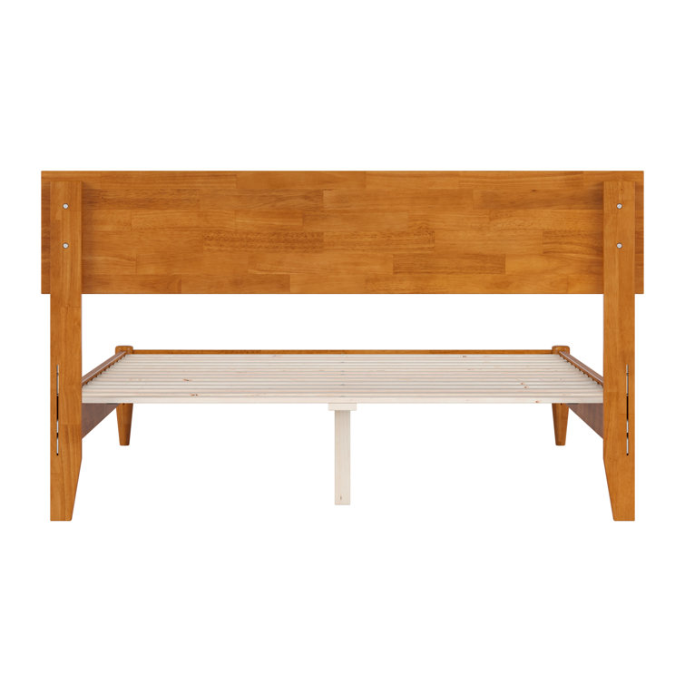 Light Toffee Full Solid Wood Low Profile Platform Bed with Adjustable Headboard