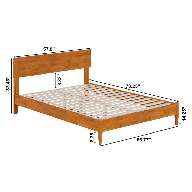 Light Toffee Full Solid Wood Low Profile Platform Bed with Adjustable Headboard