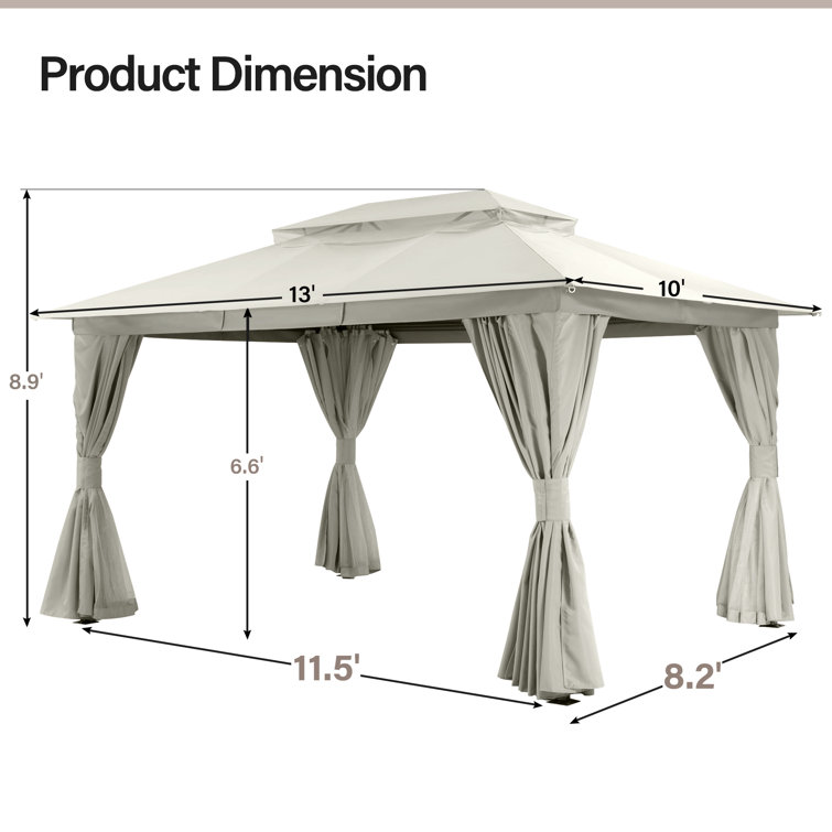 Creamy White Steel Patio Gazebo with Mosquito Netting and Curtains
