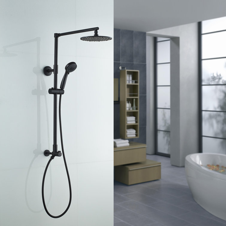 Polaris Matte Black Adjustable Rain Shower System with Handheld Spray