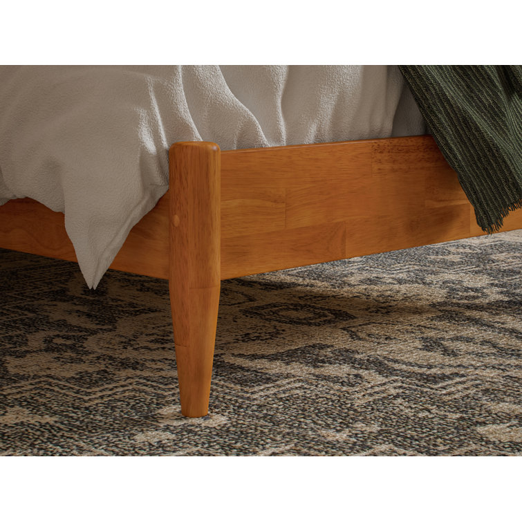 Light Toffee Full Solid Wood Low Profile Platform Bed with Adjustable Headboard