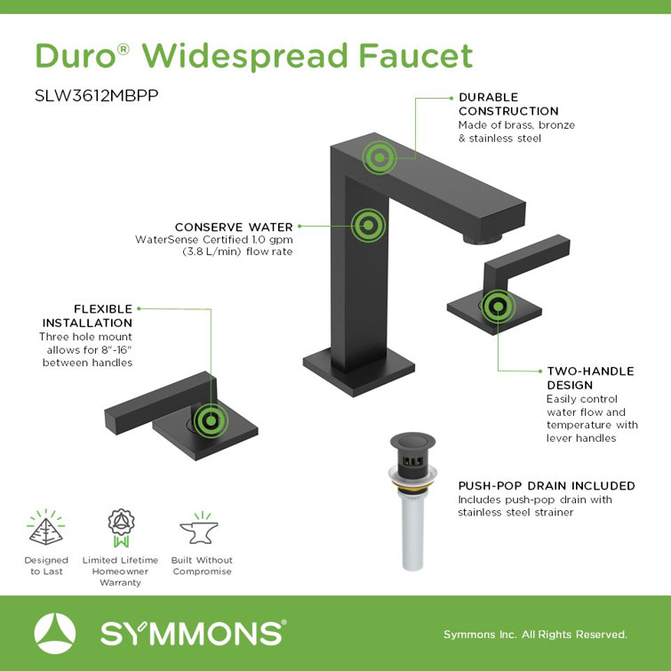 Matte Black Modern Widespread Bathroom Faucet with Push Pop Drain