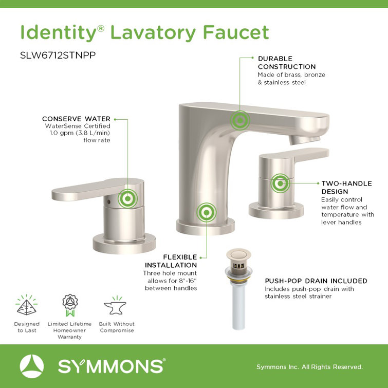 Satin Nickel Widespread Two-Handle Bathroom Faucet with Push Pop Drain
