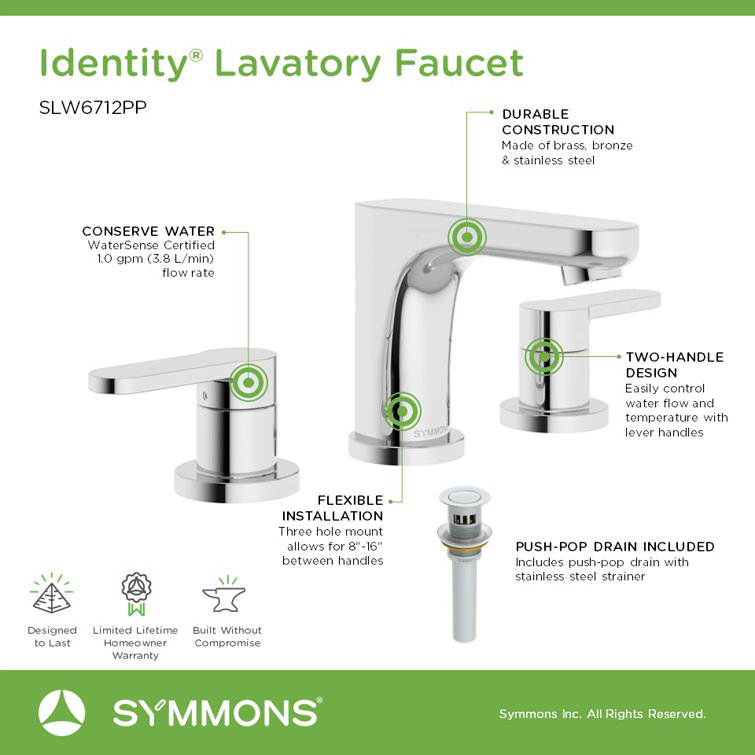 Polished Chrome Widespread Two-Handle Bathroom Faucet with Push Pop Drain