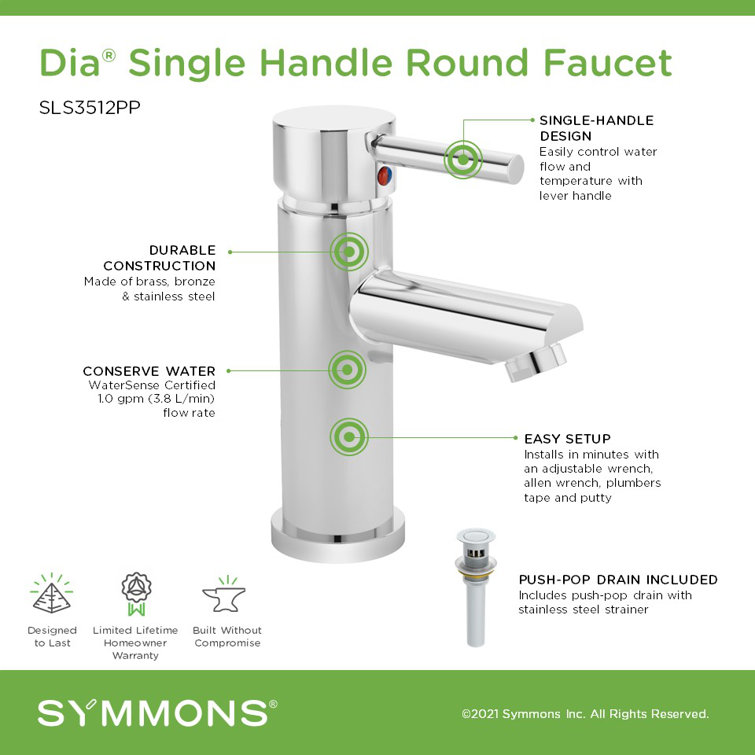 Dia Polished Chrome Single Handle Bathroom Faucet with Push Pop Drain
