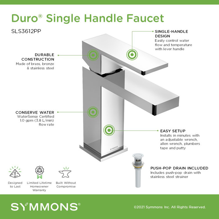 Polished Chrome Single-Handle Bathroom Faucet with Push Pop Drain