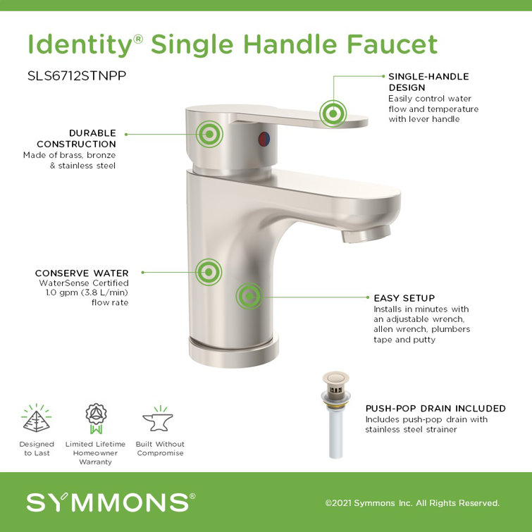 Satin Nickel Single Handle Bathroom Faucet with Push Pop Drain