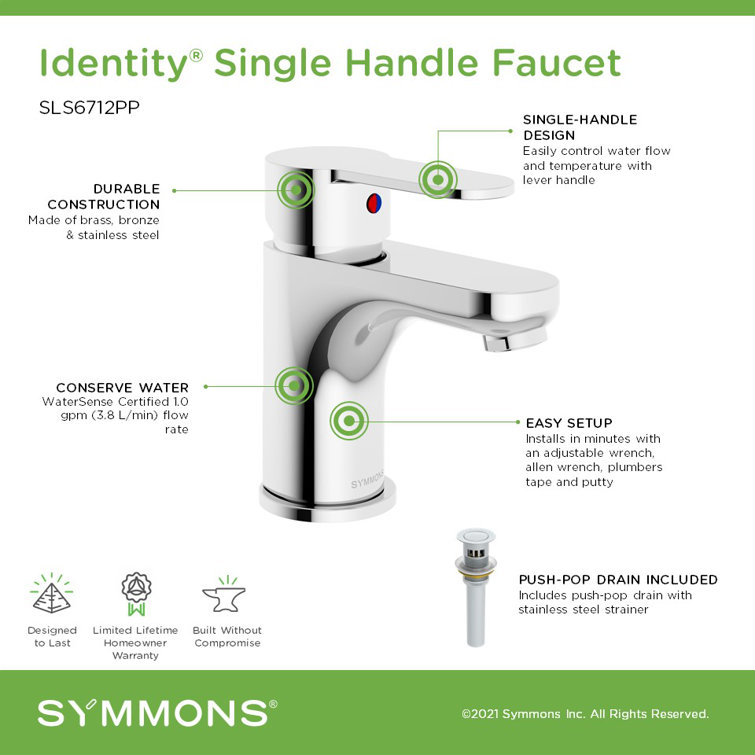 Polished Chrome Single-Handle Bathroom Faucet with Push Pop Drain