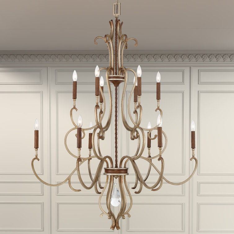 Raven Bronze and Gold 10-Light Dimmable Chandelier with Clear Glass Shades