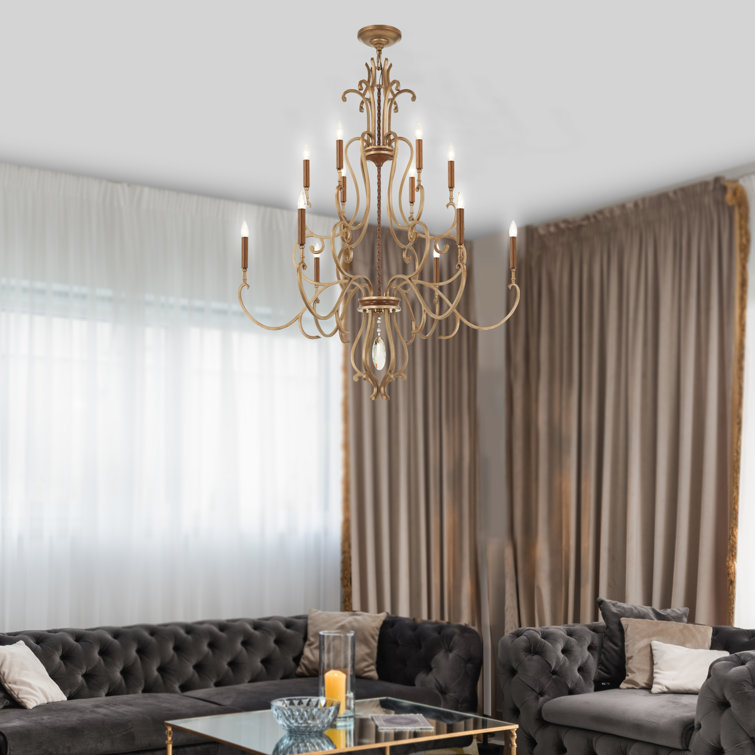 Raven Bronze and Gold 10-Light Dimmable Chandelier with Clear Glass Shades