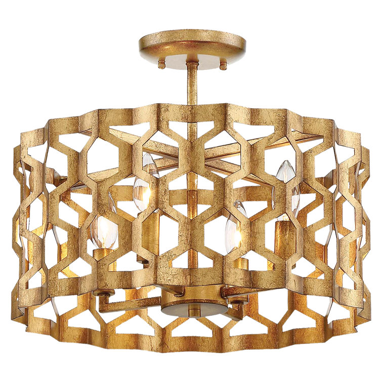 Pandora Gold Leaf 4-Light Semi-Flush Mount Drum Pendant