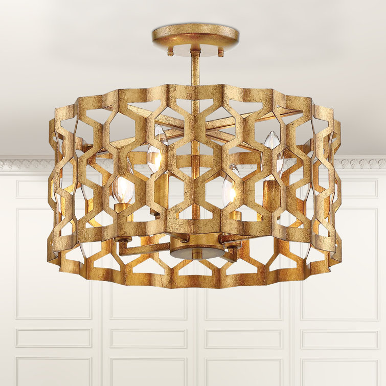 Pandora Gold Leaf 4-Light Semi-Flush Mount Drum Pendant