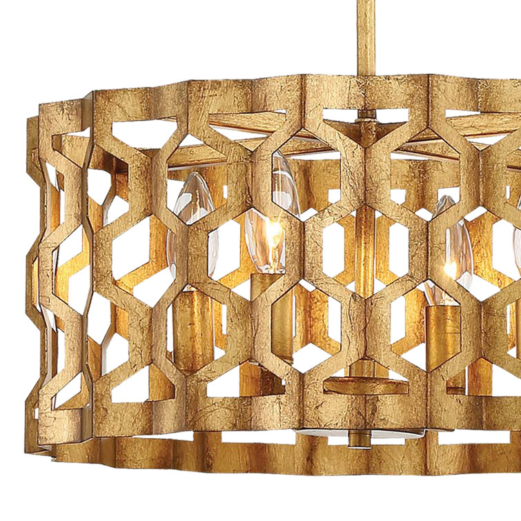 Pandora Gold Leaf 4-Light Semi-Flush Mount Drum Pendant