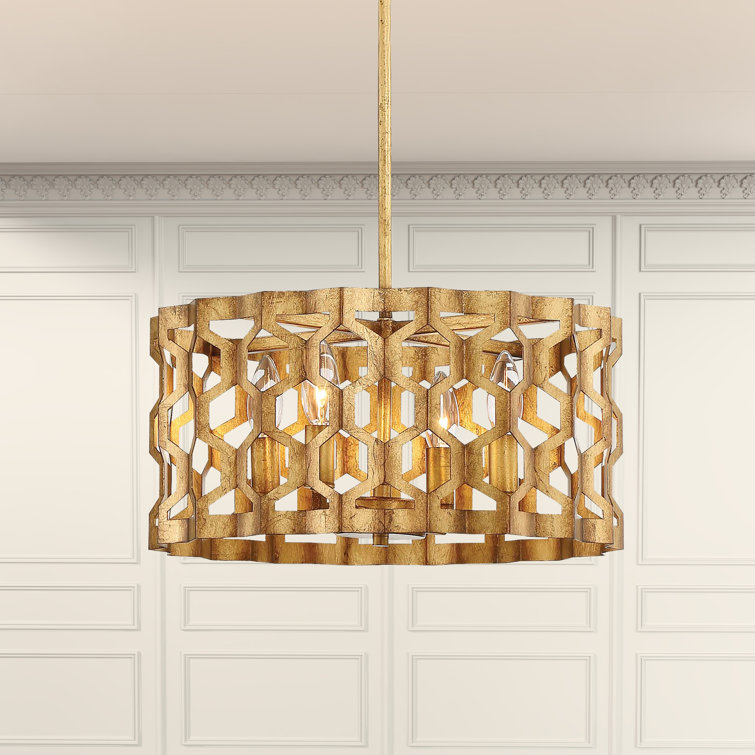 Pandora Gold Leaf 4-Light Semi-Flush Mount Drum Pendant