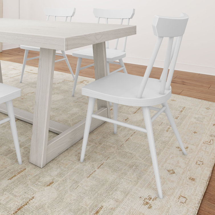 White Windsor Wood and Metal Dining Chairs, Set of 2