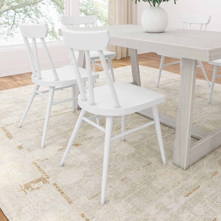 White Windsor Wood and Metal Dining Chairs, Set of 2