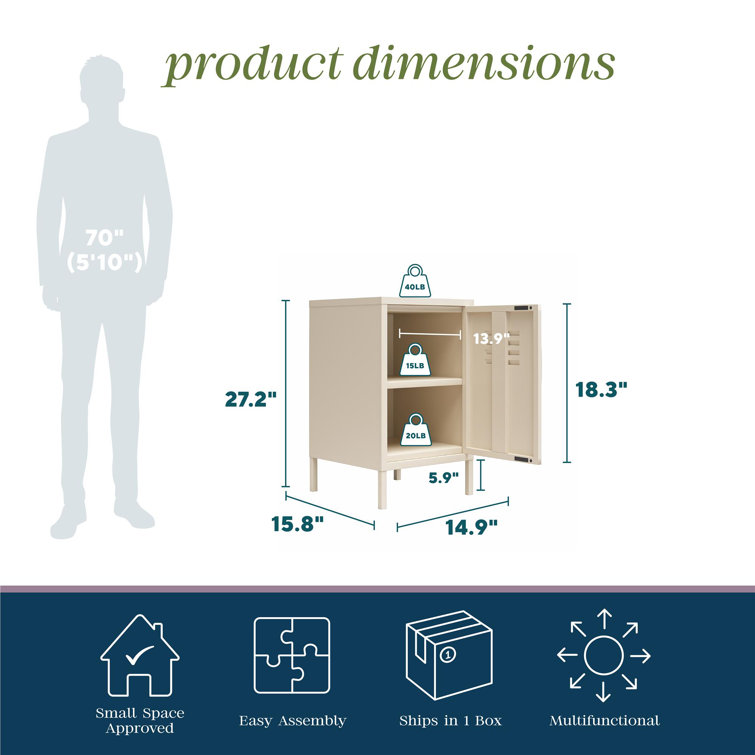 Parchment Metal Locker Style End Table with Storage