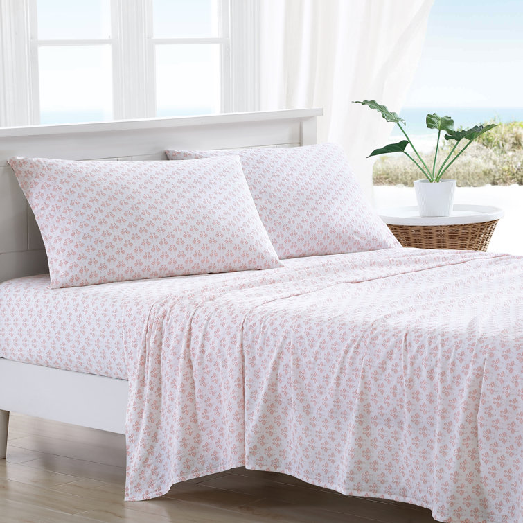 Queen Pink Cotton Percale Printed Sheet Set