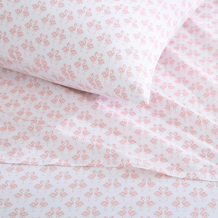 Queen Pink Cotton Percale Printed Sheet Set