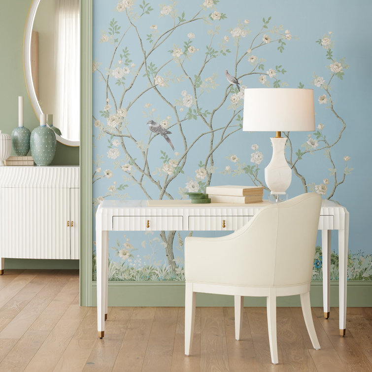 White Marble Top Writing Desk with Brass Pulls