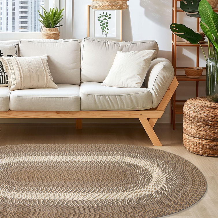 Handmade Braided Brown and Charcoal Oval Area Rug 6' x 9'