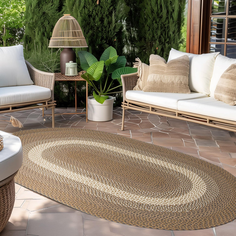 Handmade Braided Brown and Charcoal Oval Area Rug 6' x 9'