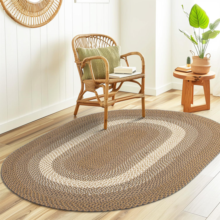 Handmade Braided Brown and Charcoal Oval Area Rug 6' x 9'