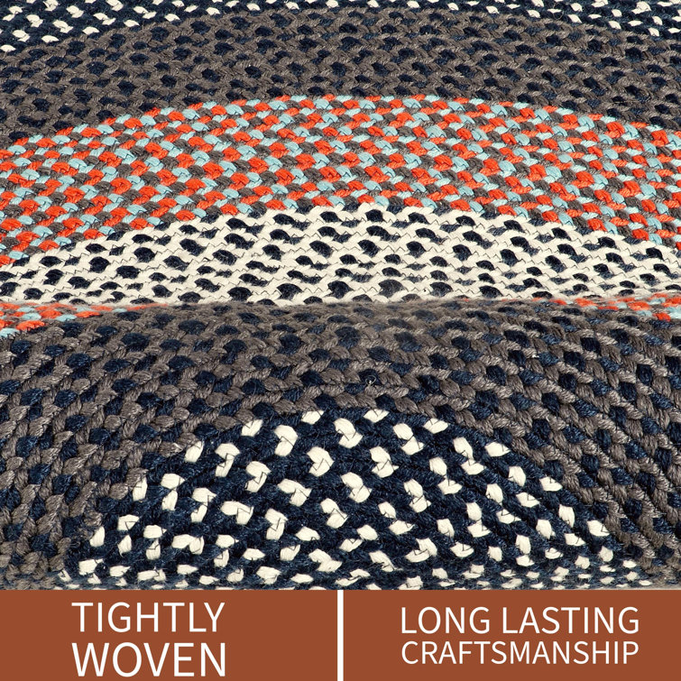 Handmade Braided Reversible Oval Rug in Blue, Easy Care Synthetic 5' x 8'