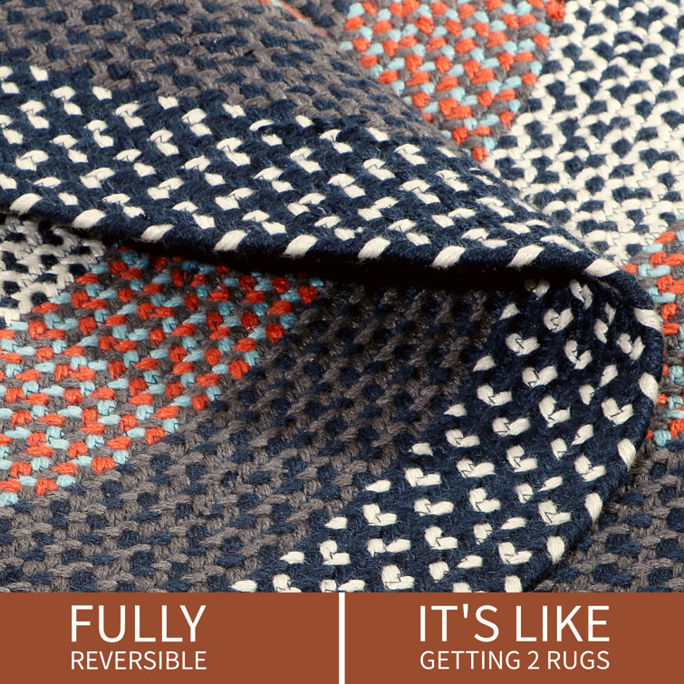 Handmade Braided Reversible Oval Rug in Blue, Easy Care Synthetic 5' x 8'