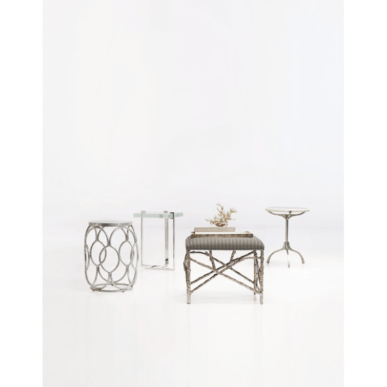 Transitional Silver Rectangular Metal and Glass End Table