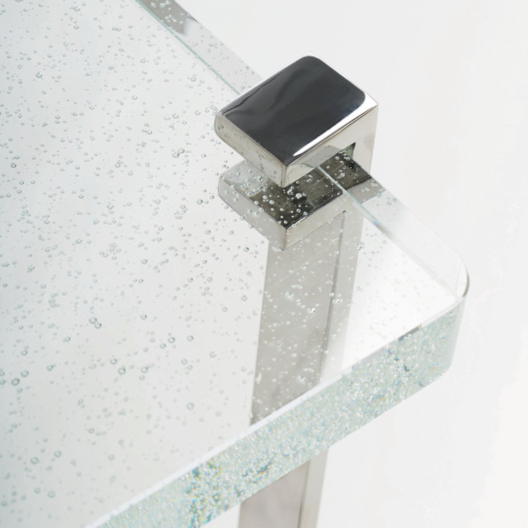 Transitional Silver Rectangular Metal and Glass End Table