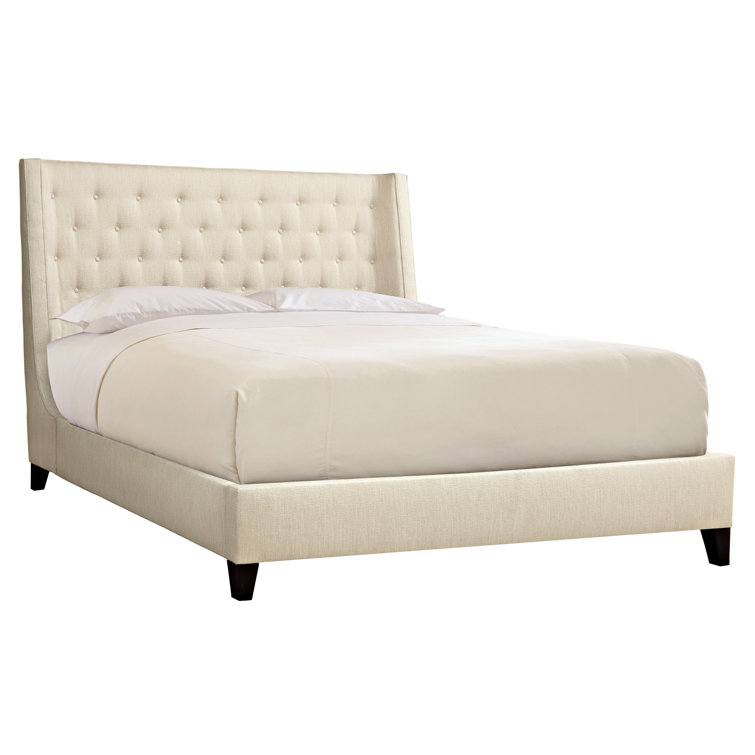 King Espresso Upholstered Tufted Wingback Bed with Slats