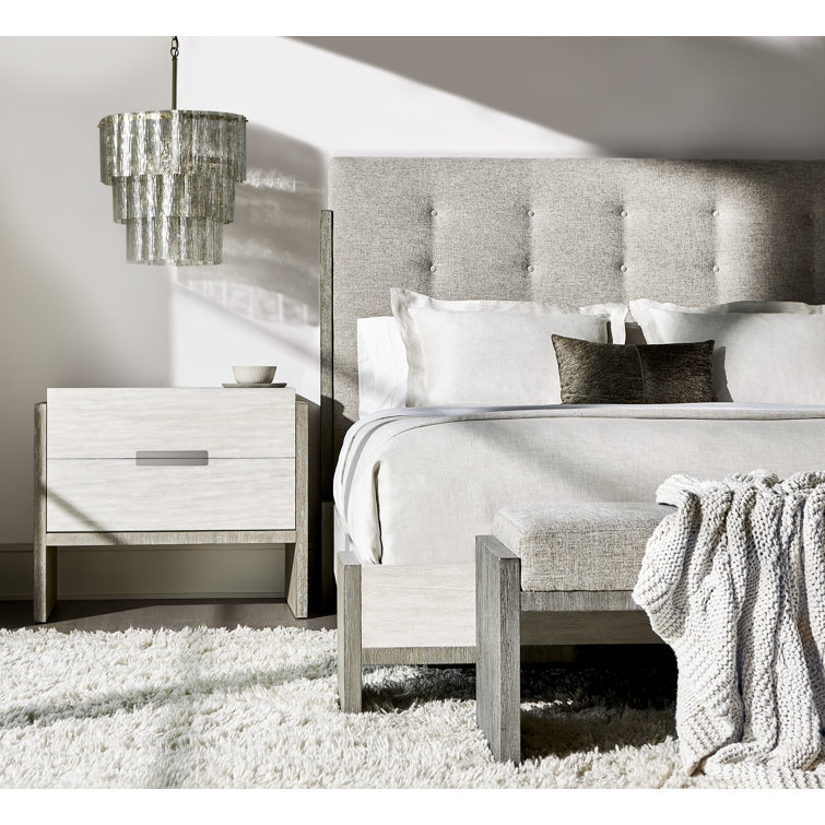 Transitional Gray Linen Upholstered California King Bed with Tufted Headboard