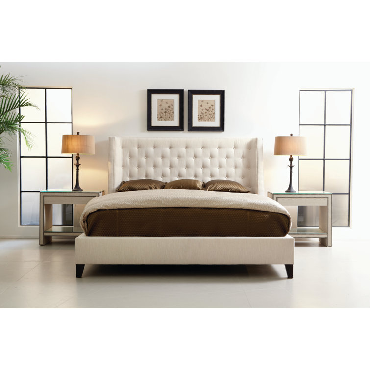 Beige Queen Upholstered Wood Frame Tufted Bed