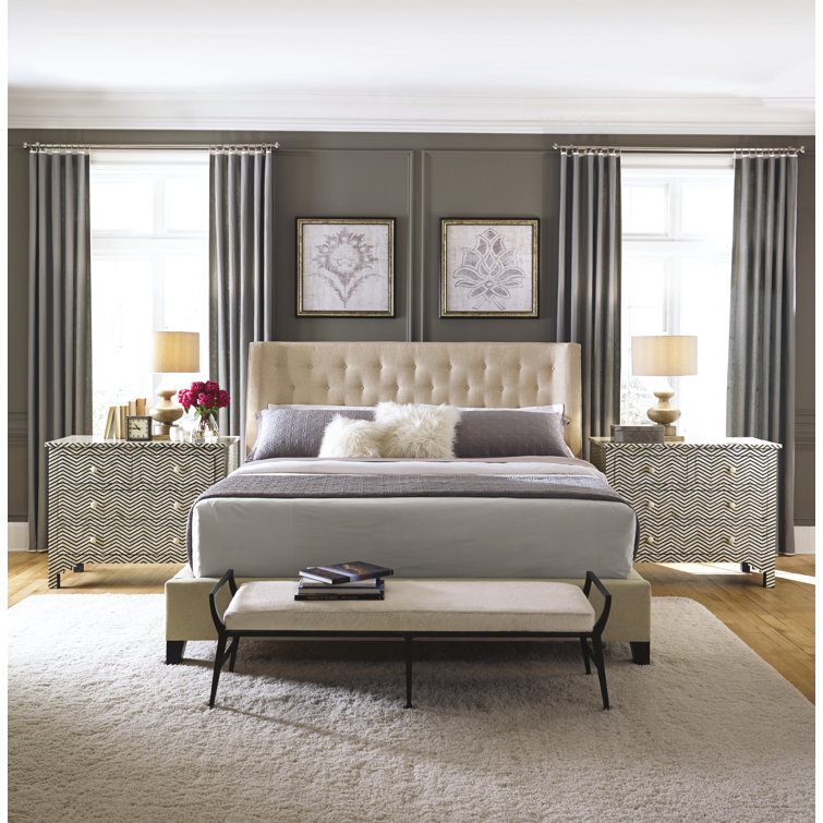 King Espresso Upholstered Tufted Wingback Bed with Slats