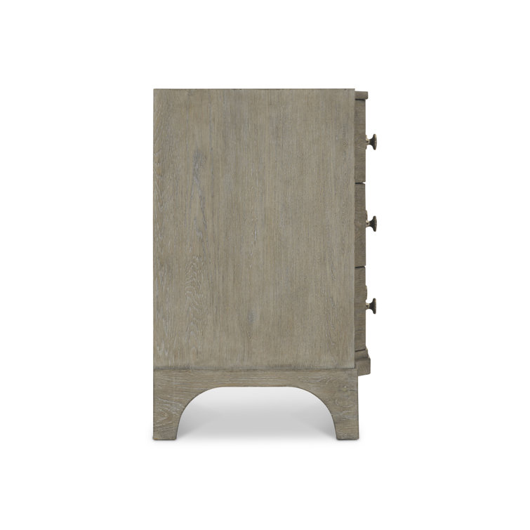 Gray Wood 3-Drawer Nightstand with Pewter Accents