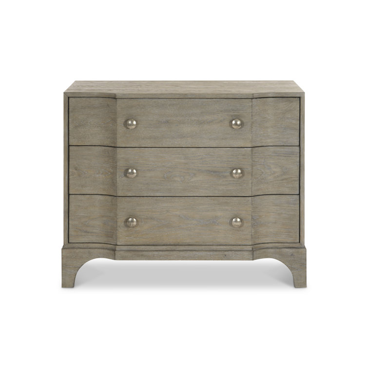 Gray Wood 3-Drawer Nightstand with Pewter Accents