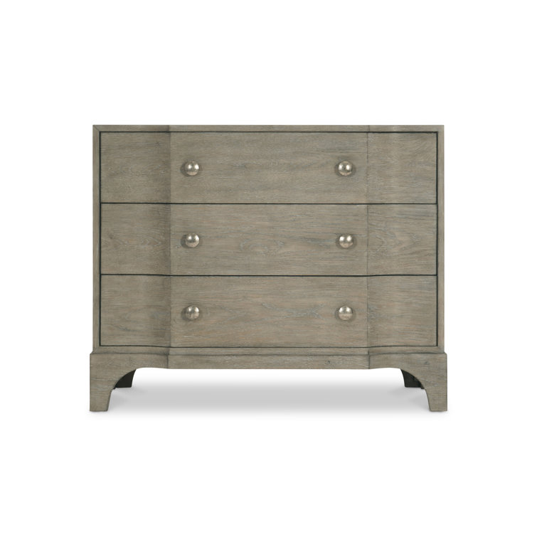Gray Wood 3-Drawer Nightstand with Pewter Accents