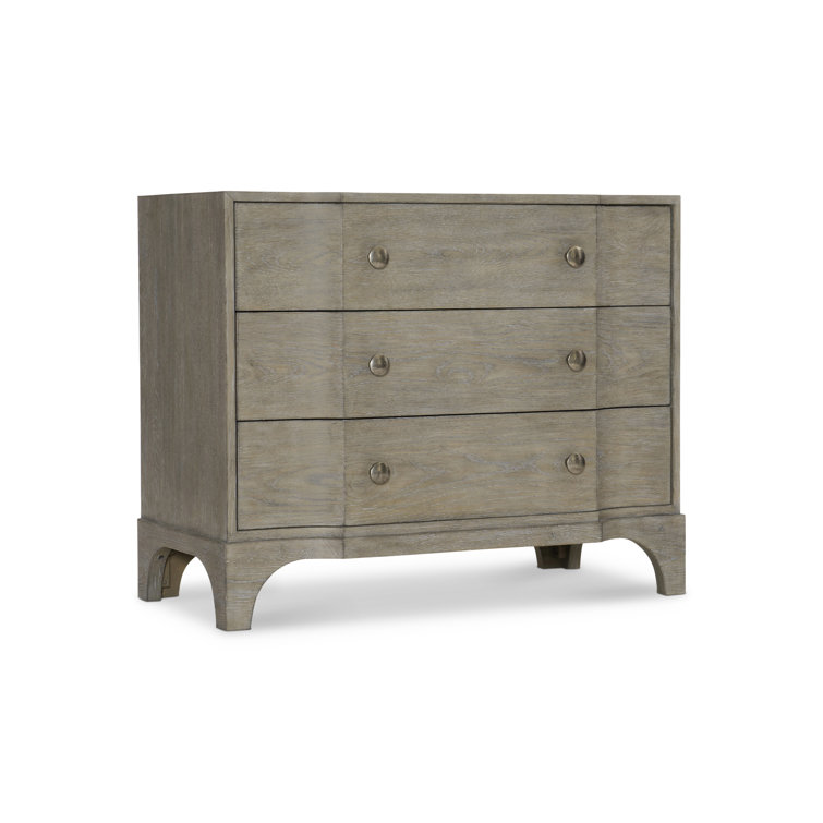 Gray Wood 3-Drawer Nightstand with Pewter Accents