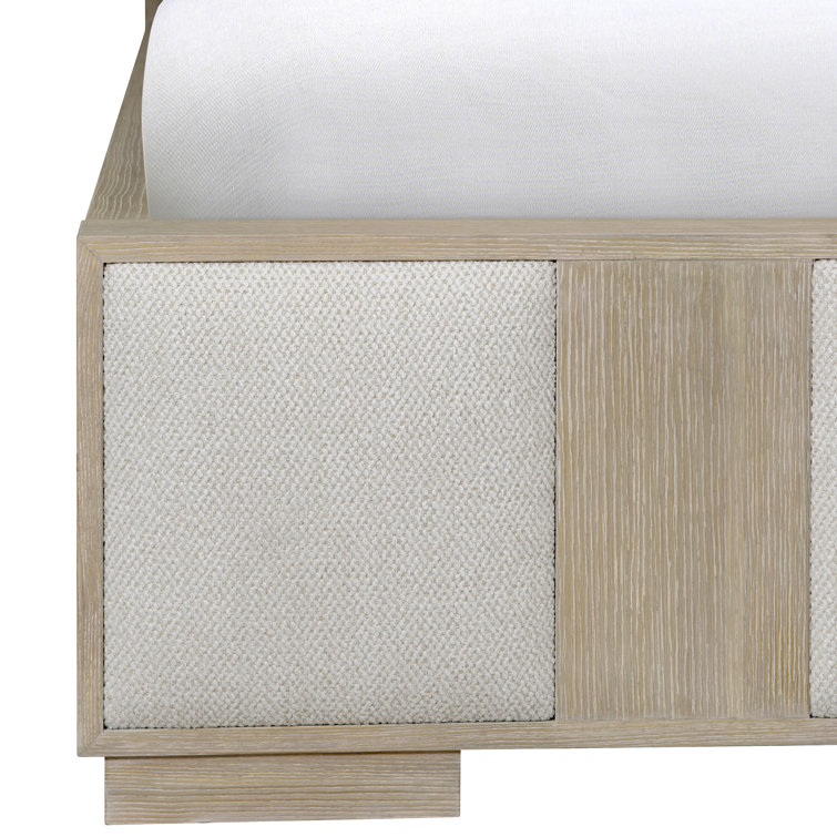 Transitional Dune and Ivory Queen Upholstered Bed with Geometric Headboard