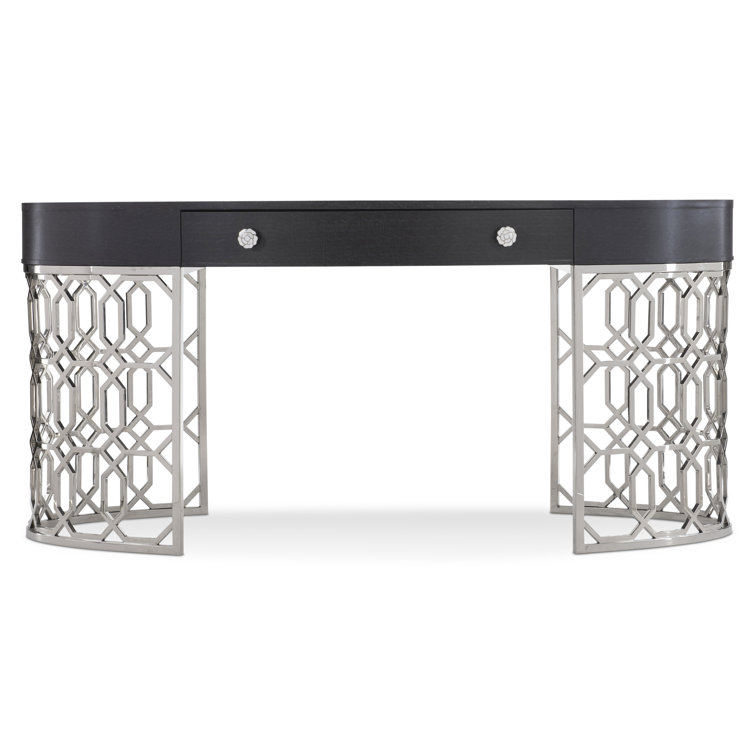 Black Wood Transitional Writing Desk with Drawer
